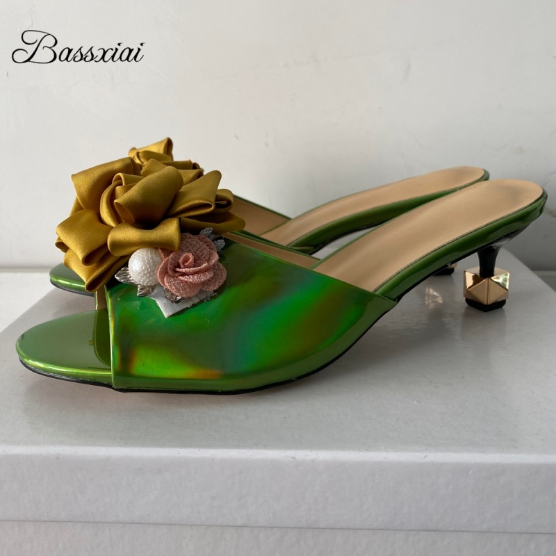 Kitten Heel Women - Sandali con fiori fatti a mano