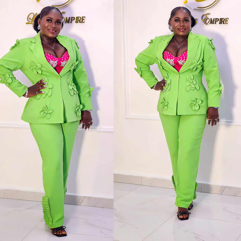 Women Formal Wear For Plus Size - Set blazer da donna verde taglie