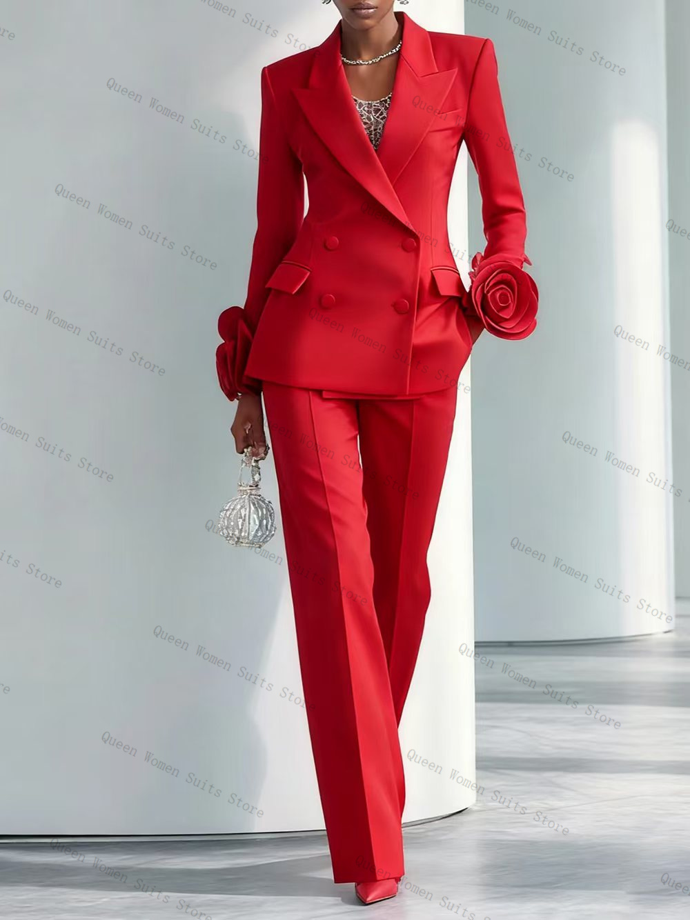 Women Formal Wear Blazer Set - Abito da donna rosso di lusso