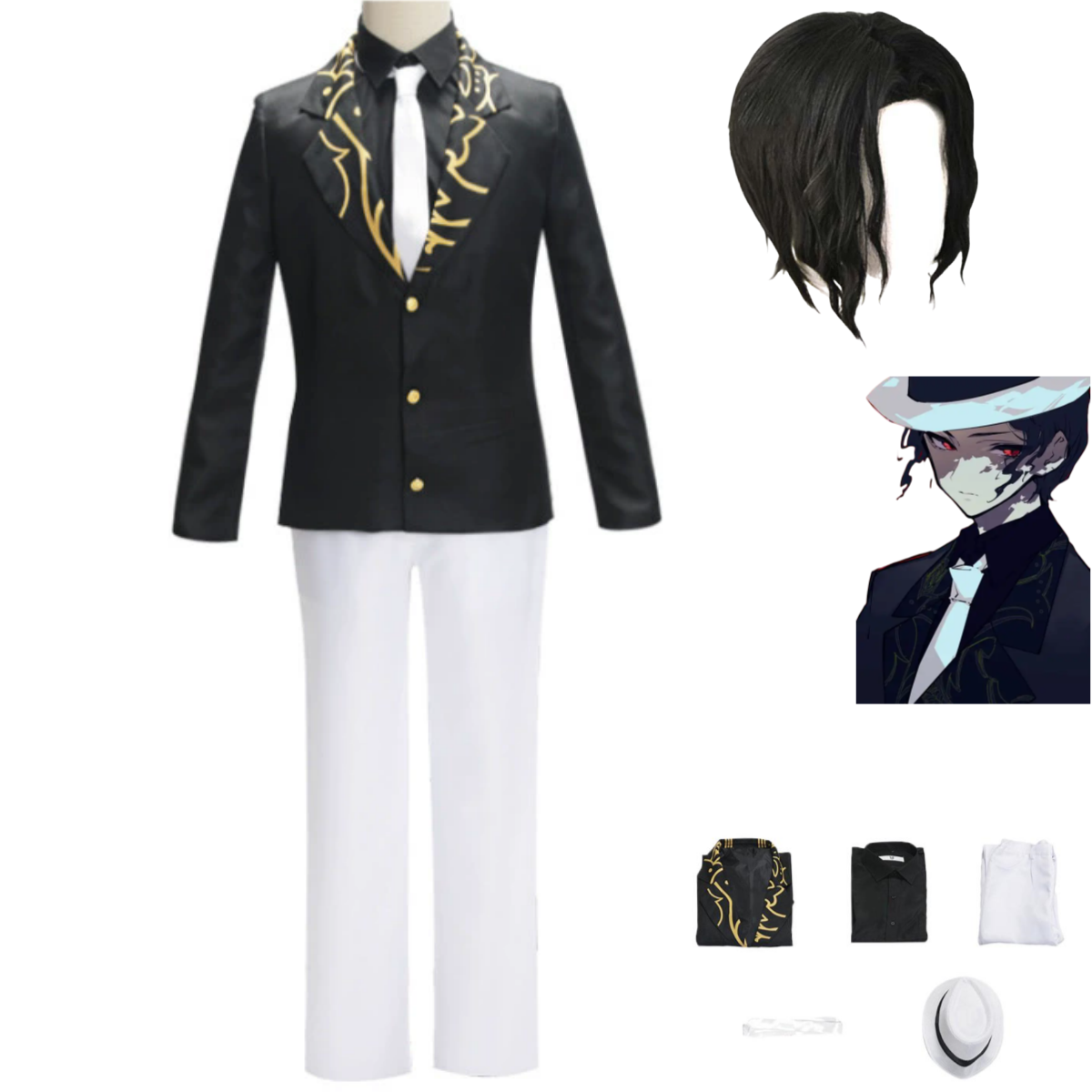 Trench Coat Formal - Anime Kibutsuji Muzan Costume Cosplay Parrucca