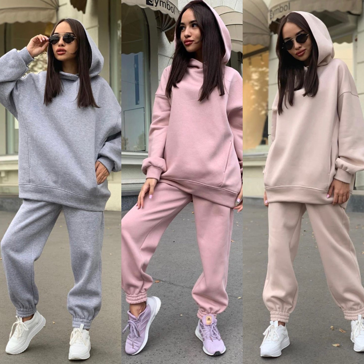 Monochrome Suit Set - Set Felpa con Cappuccio Monocolore, Moda